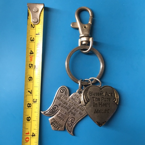 🖤Vtg heart locket & Angel charms keychain - Picture 10 of 12
